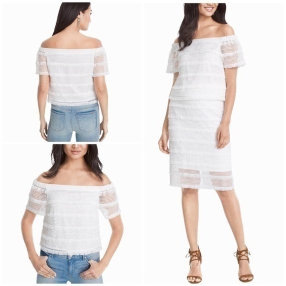WHBM size 6 white fringe 2 piece skirt top set - Picture 3 of 13